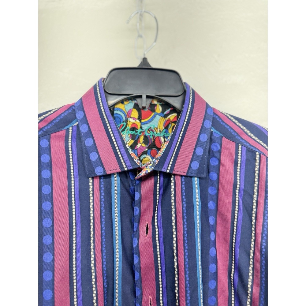 Robert Graham Mens Large Striped Long Sleeve Button Down Shirt Cotton Flip Cuffs - Picture 2 of 9